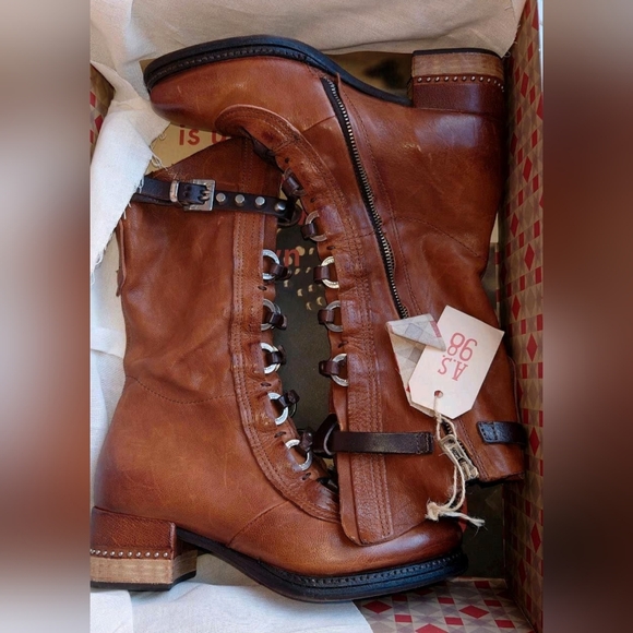 ‼️Rare‼️A.S.98 "Bardo" Brown Lace Up Boots Italian Leather with Metal Eyelets - Picture 3 of 12